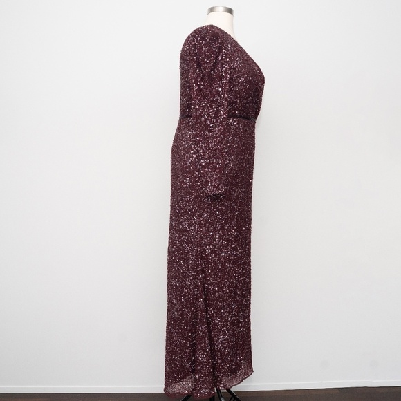 Mac Duggal. Puff Shoulder Sequined Surplice Gown. - Picture 8 of 16